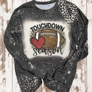 Black Touchdown Season Rugby Leopard Print Long Sleeve Top
