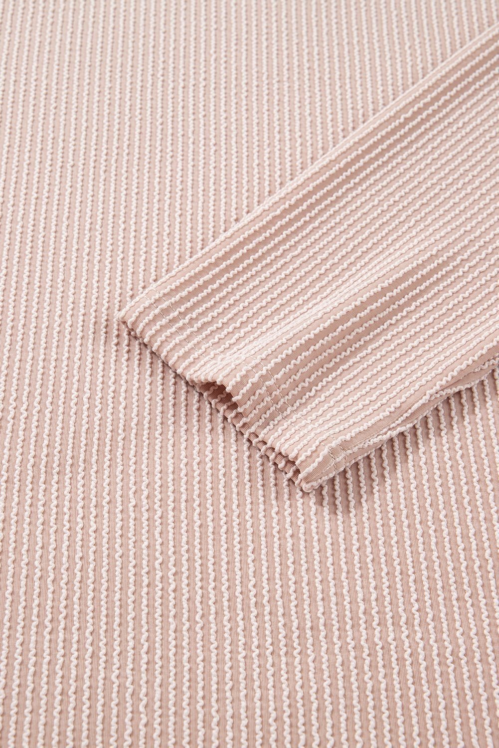 Beige Twist Ribbed Leopard Color Block Detail Drop Shoulder Long Sleeve Top