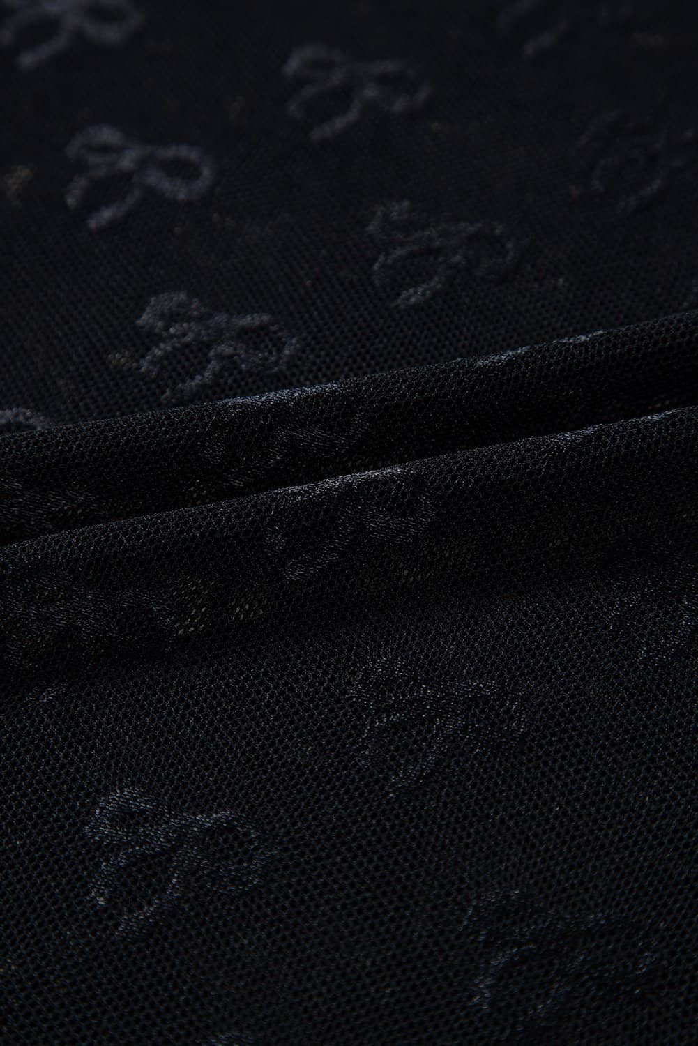 Black Mesh Bow Pattern Long Sleeve Top