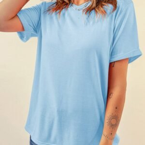Light Blue Bright Casual Plain Crew Neck Tee