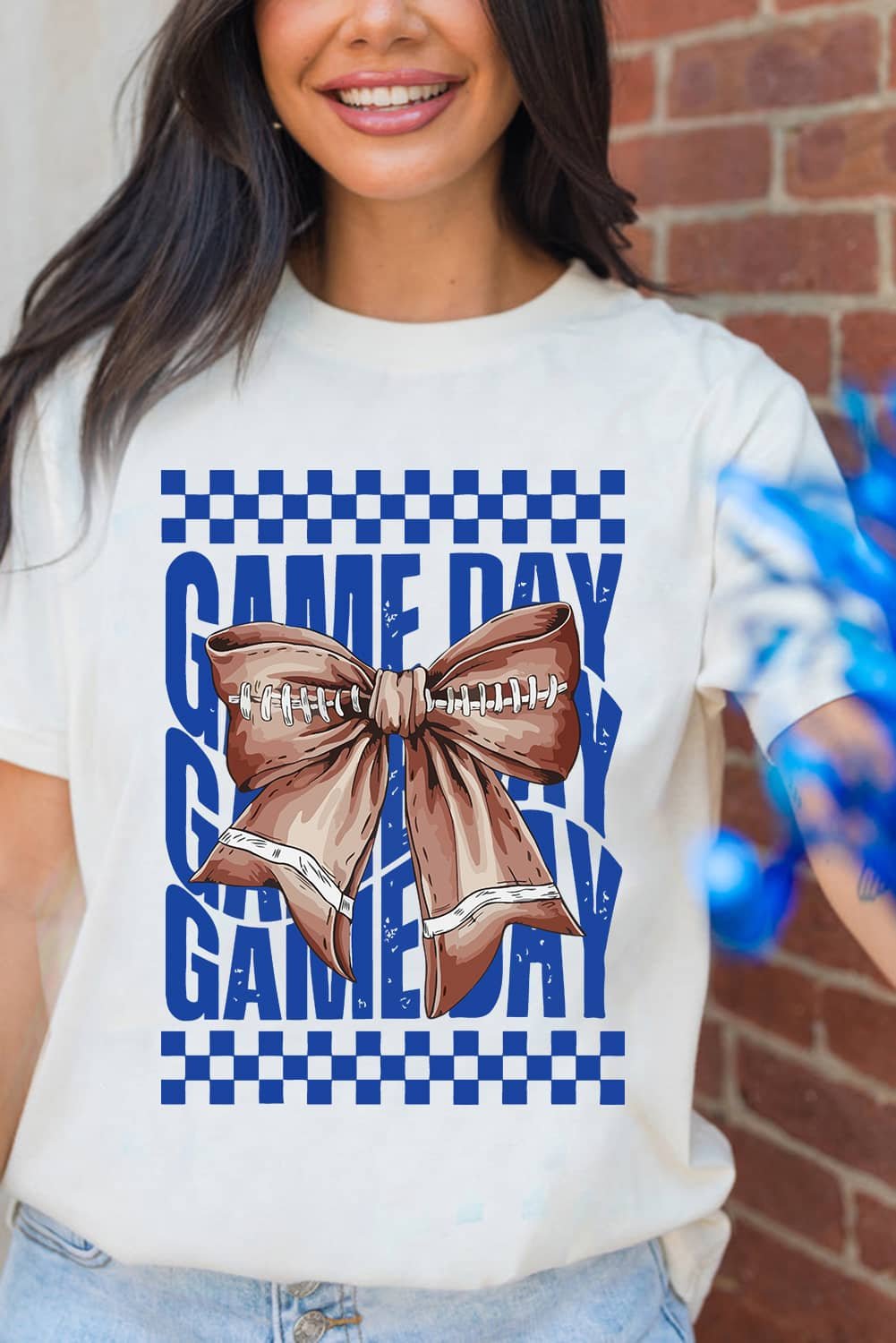 White Rugby Bowknot Game Day Graphic Tee