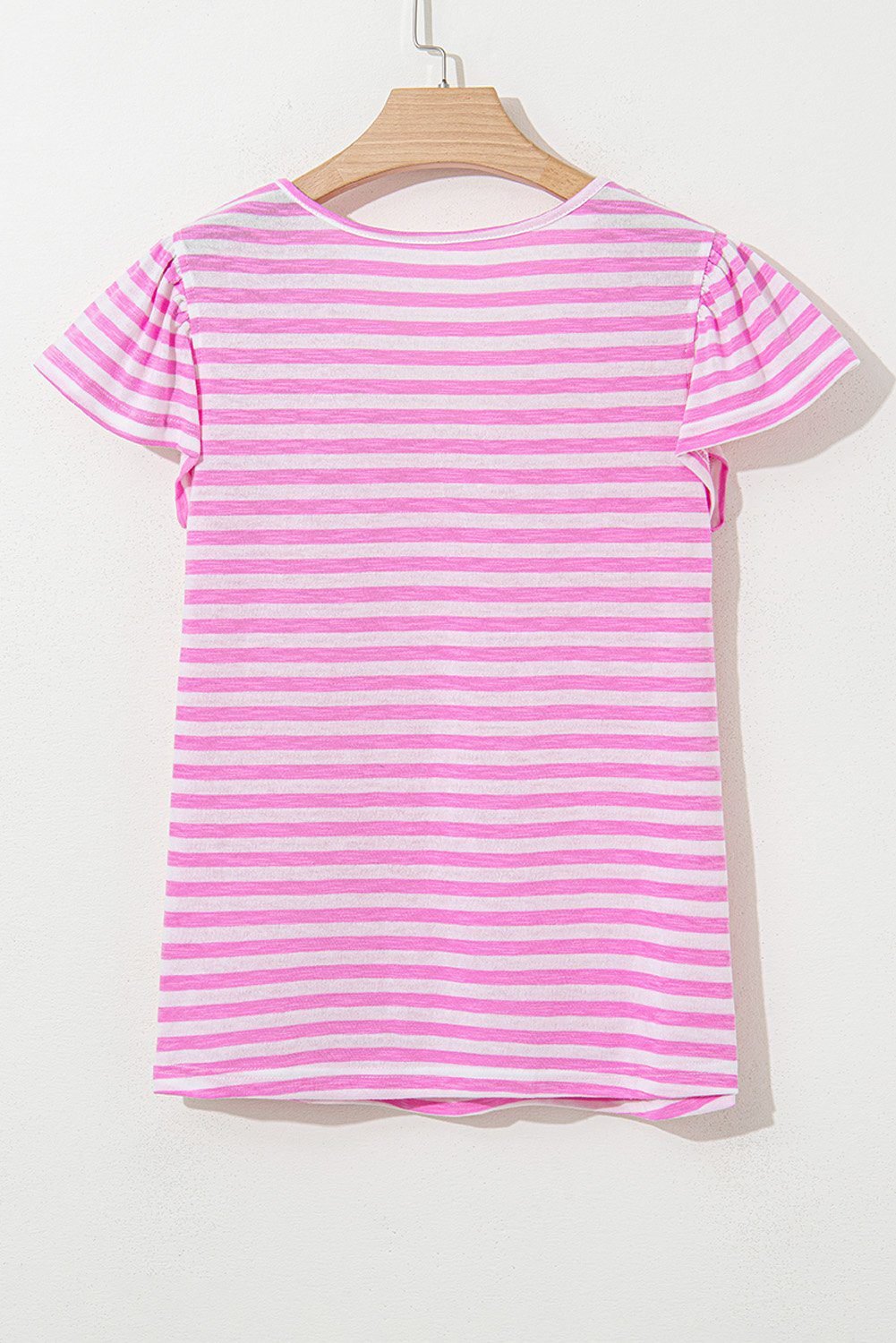 Bonbon Striped V Neck Ruffle Short Sleeve Top