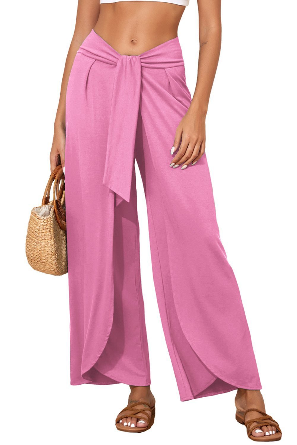 Bonbon Knotted Drop Waist Split Leg Relaxed Pants