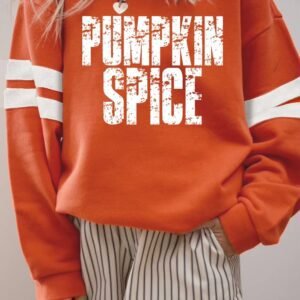 Orange Pumpkin Spice Graphic Varsity Casual Sweatshirt