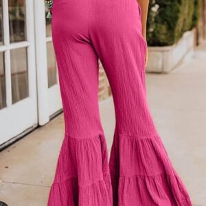 Rose Textured High Waist Ruffled Bell Bottom Pants