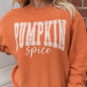 Orange Pumpkin Spice Graphic Corded Crewneck Sweatshirt