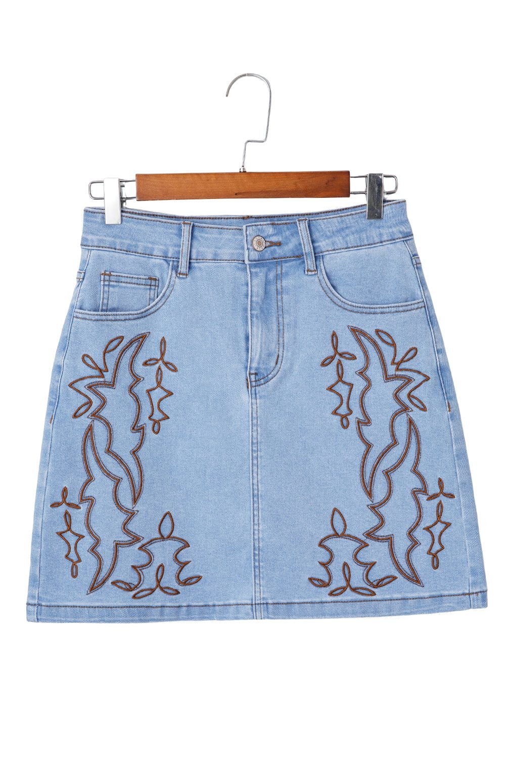 Beau Blue Western Embroidered Denim Mini Skirt