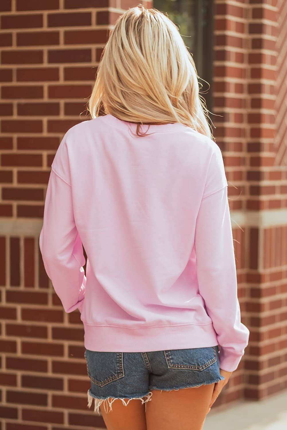 Pink Game Day Football Rugby Print Casual Sweatshirt