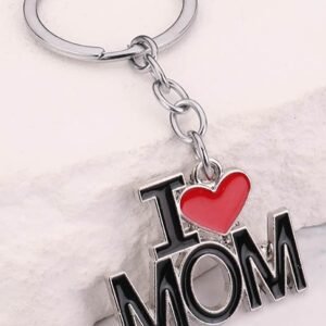 Black I Love Mom Keychain