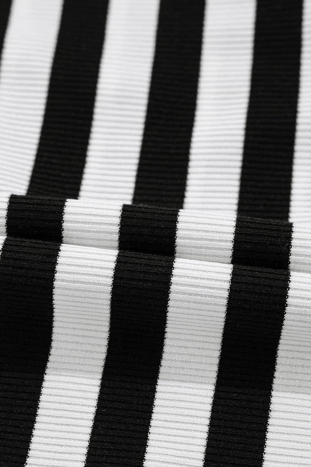 Black Stripe Crochet Hollow-Out Back Buttoned Shoulder V Neck Top