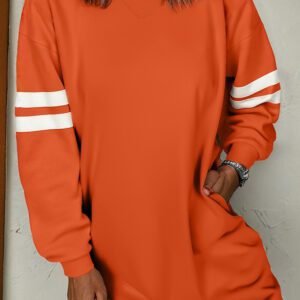 Orange Varsity Contrast Banded Sleeve Shift Sweatshirt Dress