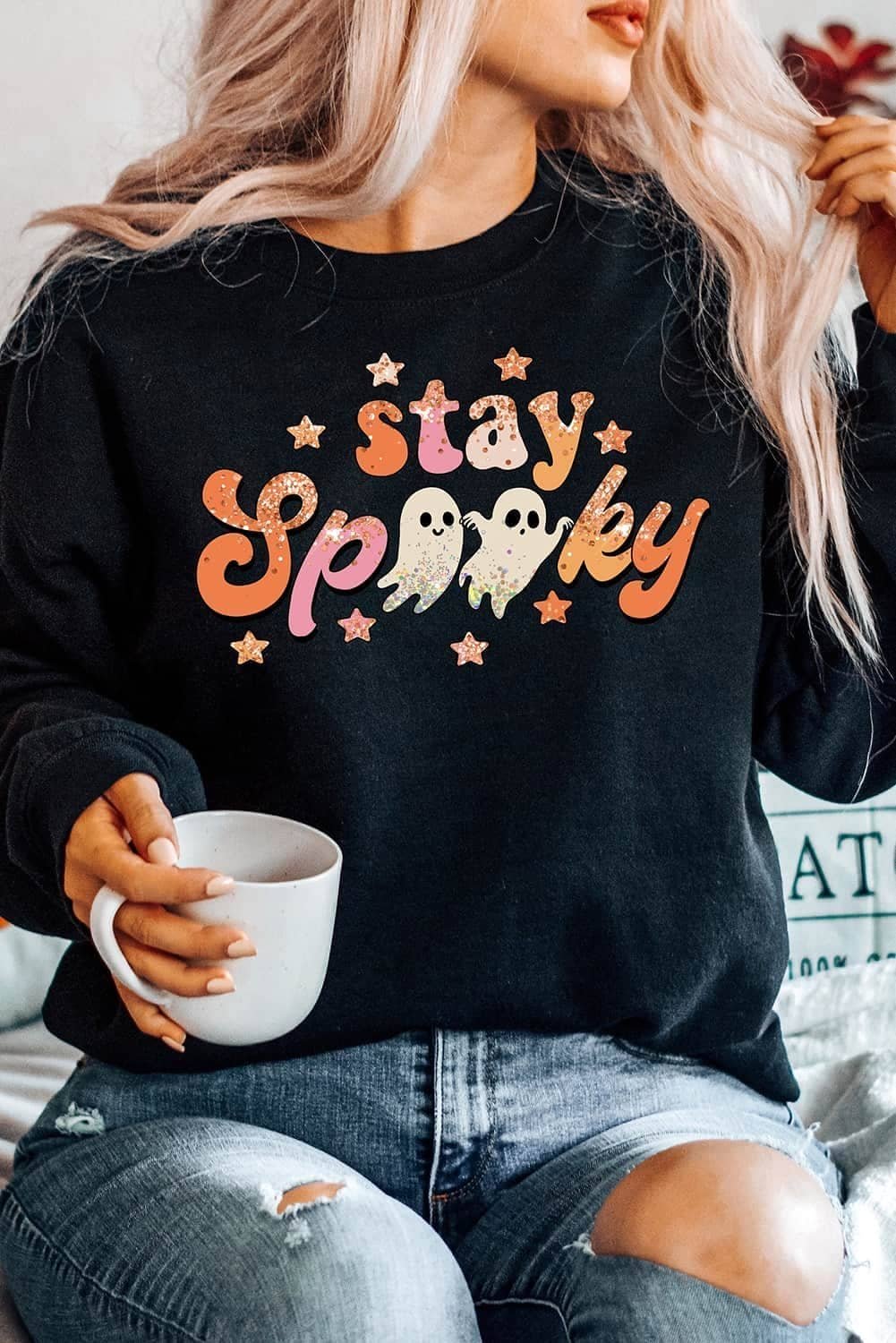 Black Halloween Stay Spooky Graphic Sweatshirt