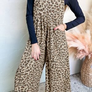 Brown Leopard Bib Wide Leg Jumpsuit