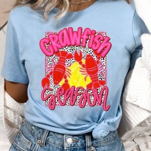 Light Blue Crawfish Season Fashion Graphic T Shirt