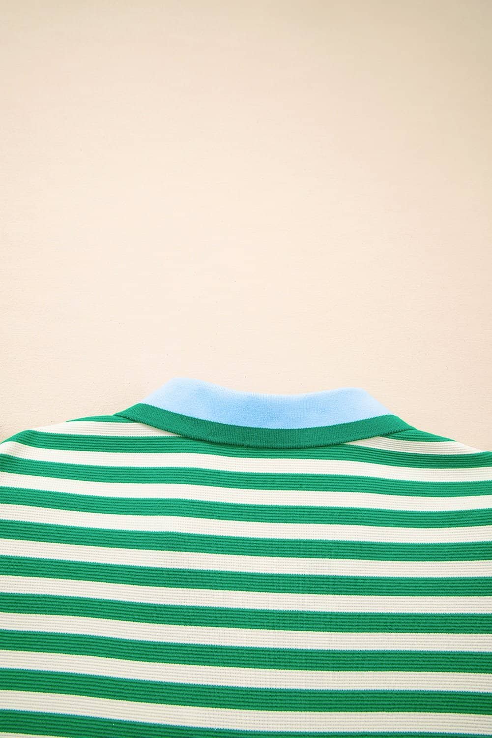 Green Stripe Print Contrast Collar Split Neck Flutter Sleeve Short Dress