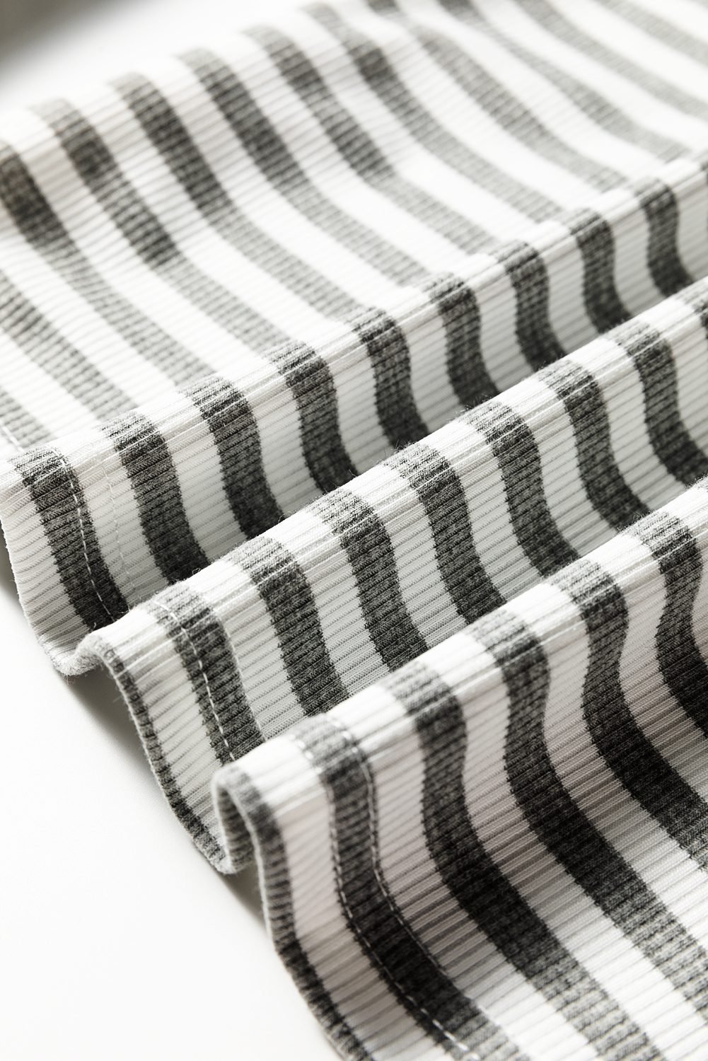 Gray Stripe Ribbed High Neck Slim Fit Long Sleeve Top