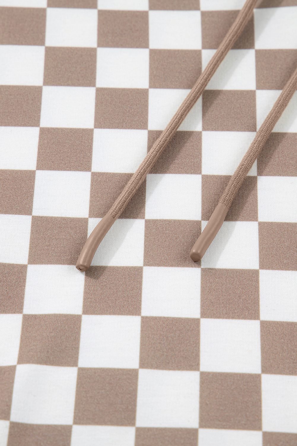 Khaki Double Checkered Patchwork Tie Neck Oversize Hoodie