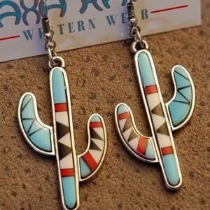 Light Blue Western Cactus Alloy Dangle Earrings