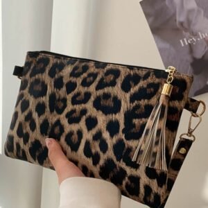 Chestnut Leopard Print Wrist Strap Zipped Wallet