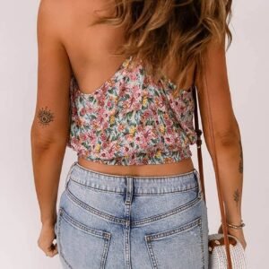 Multicolor Wrapped V Neck Floral Tank Crop Top