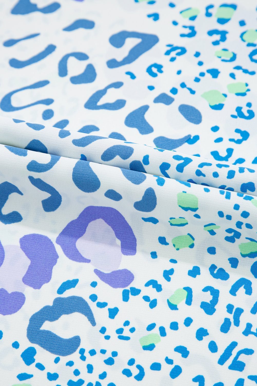 Sky Blue Leopard Print Short Sleeve V Neck Plus Size Top