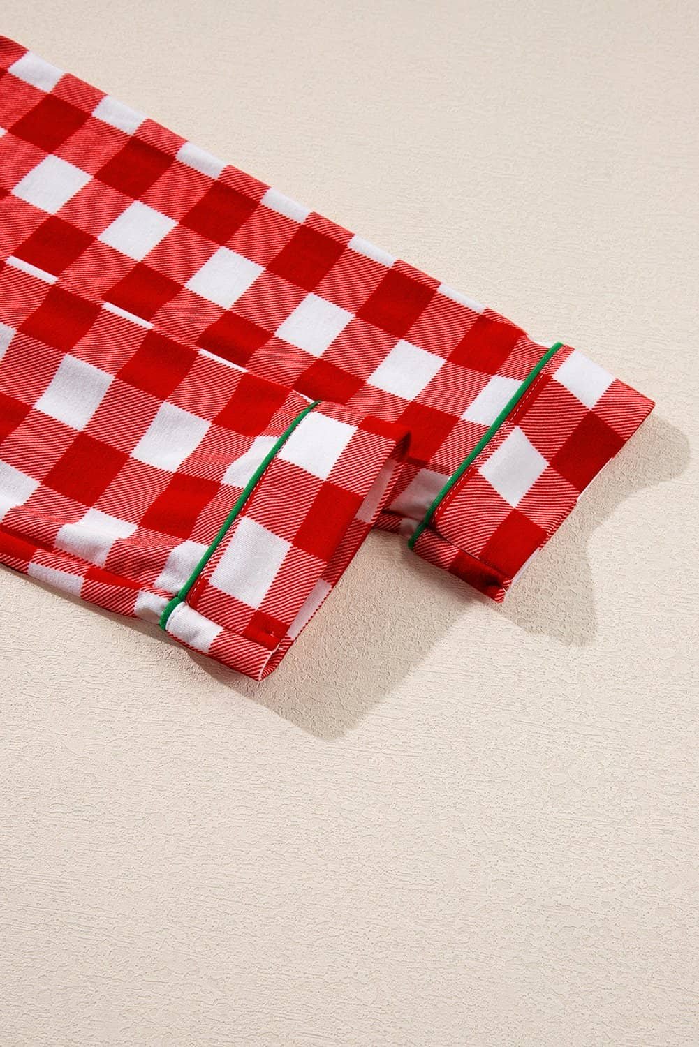 Fiery Red Christmas Plaid Print Shirt And Pants Pajama Set