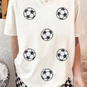 White Sequin Football Patched Graphic Game Day T Shirt