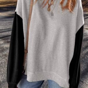 Gray Two Tone Patchwork Drop Shoulder Pullover Sweatshirt