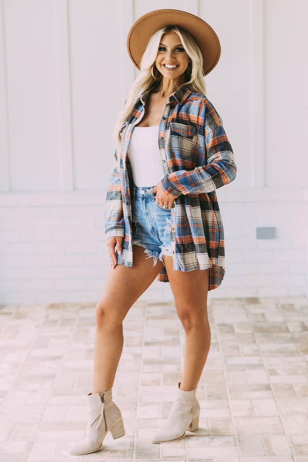 Multicolor Plaid Button Down Ruffled Shirt Jacket