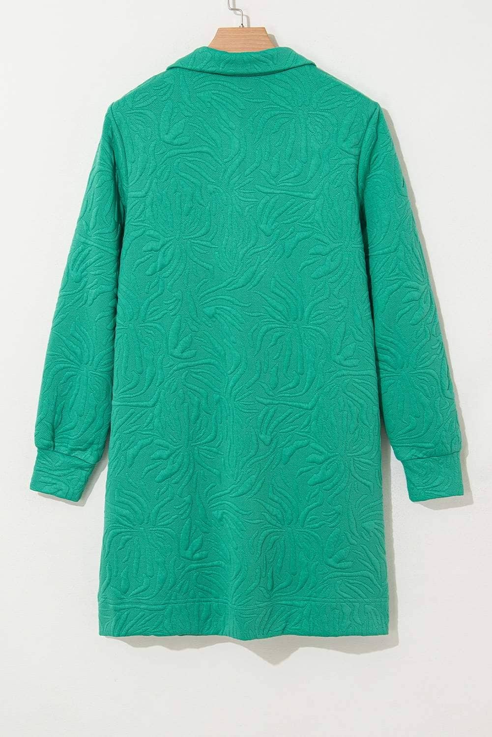 Sea Green Jacquard Textured Quarter Zipper Shift Mini Dress