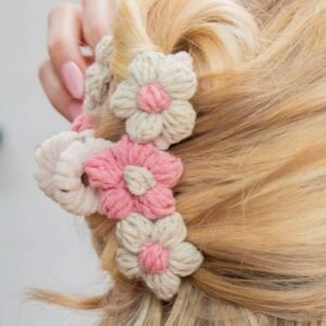 Pink Flower Crochet Cover Large Hair Claw Clip