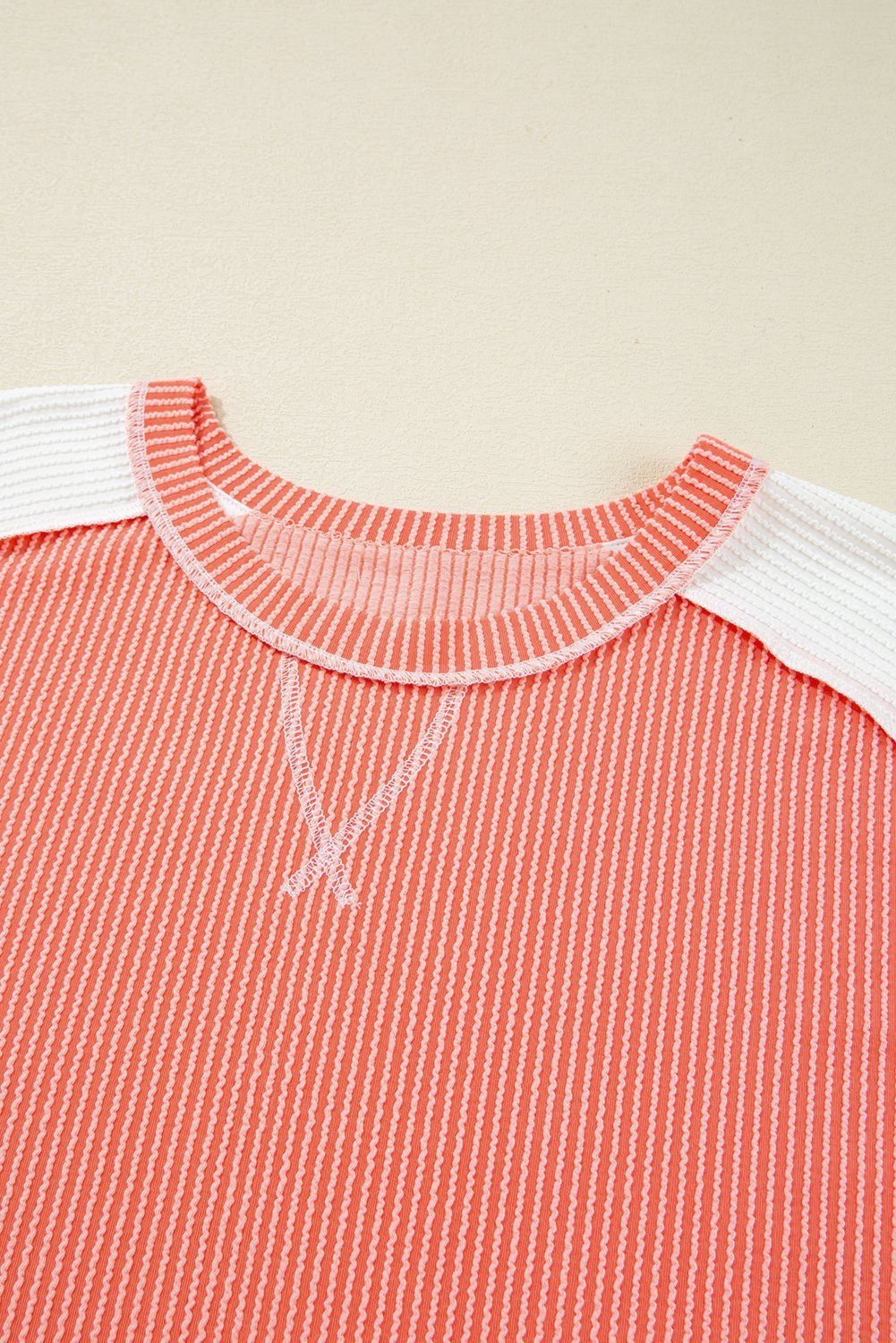 Carrot Twist Rib Colorblock Hi Low Plus Size Short Sleeve Top