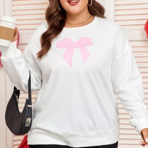 Beige Big Bow Accent Plus Size Drop Shoulder Sweatshirt