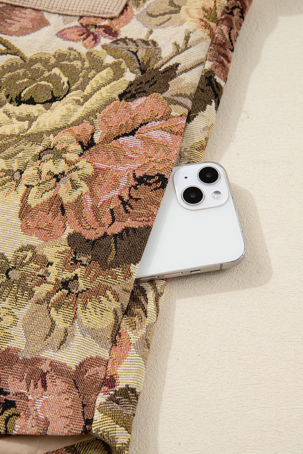 Khaki Floral Waffle Knit Patchwork Chest Pockets Buttoned Jacket