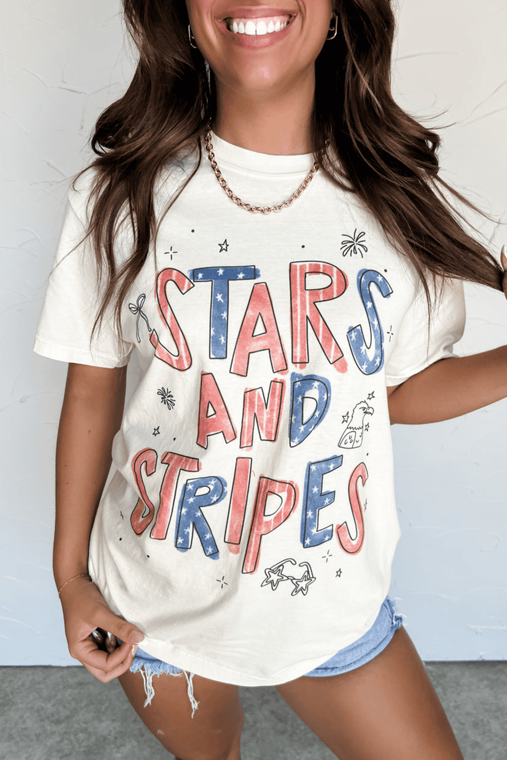 White Stars And Stripes Crew Neck Graphic Tee