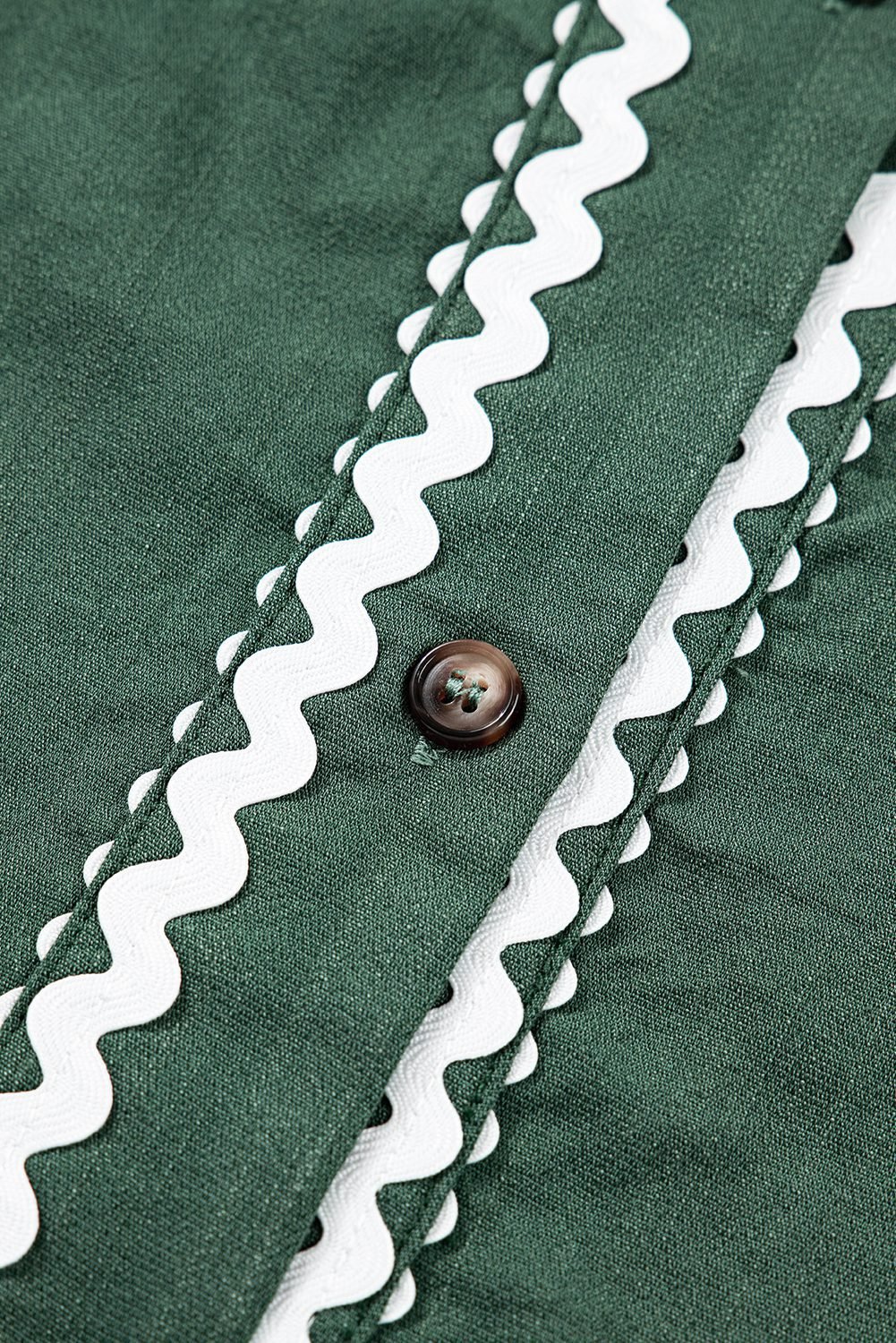 Canton Contrast Ricrac Trim Button V Neck Knotted Bracelet Sleeve Shift Dress