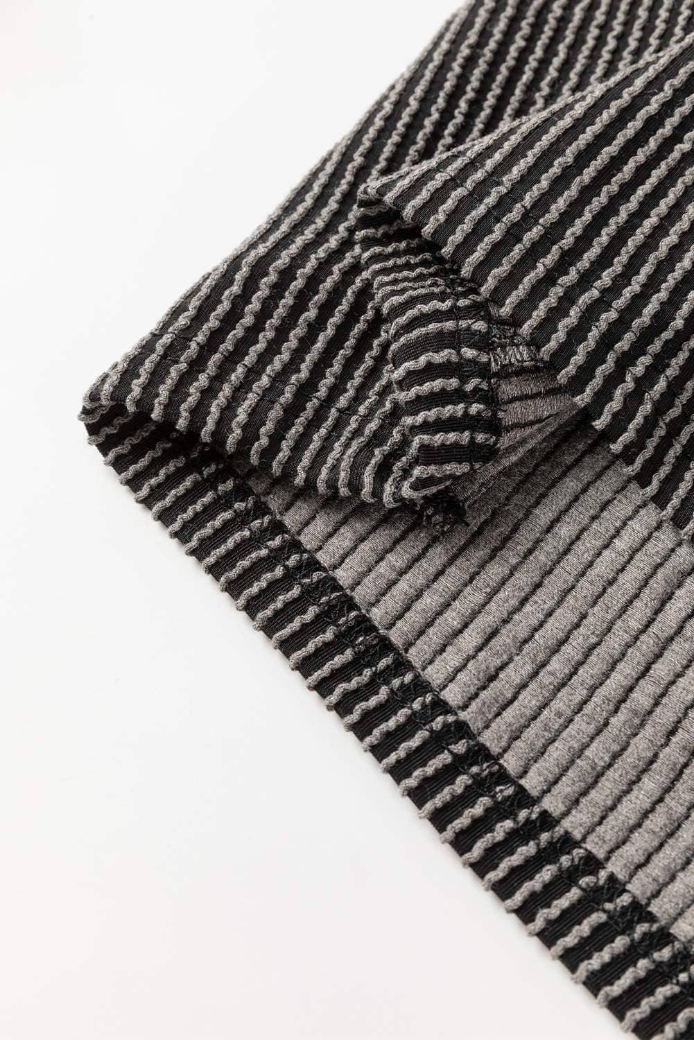 Carbon Grey Corded Knit Long Sleeve Top And High Waist Shorts Set