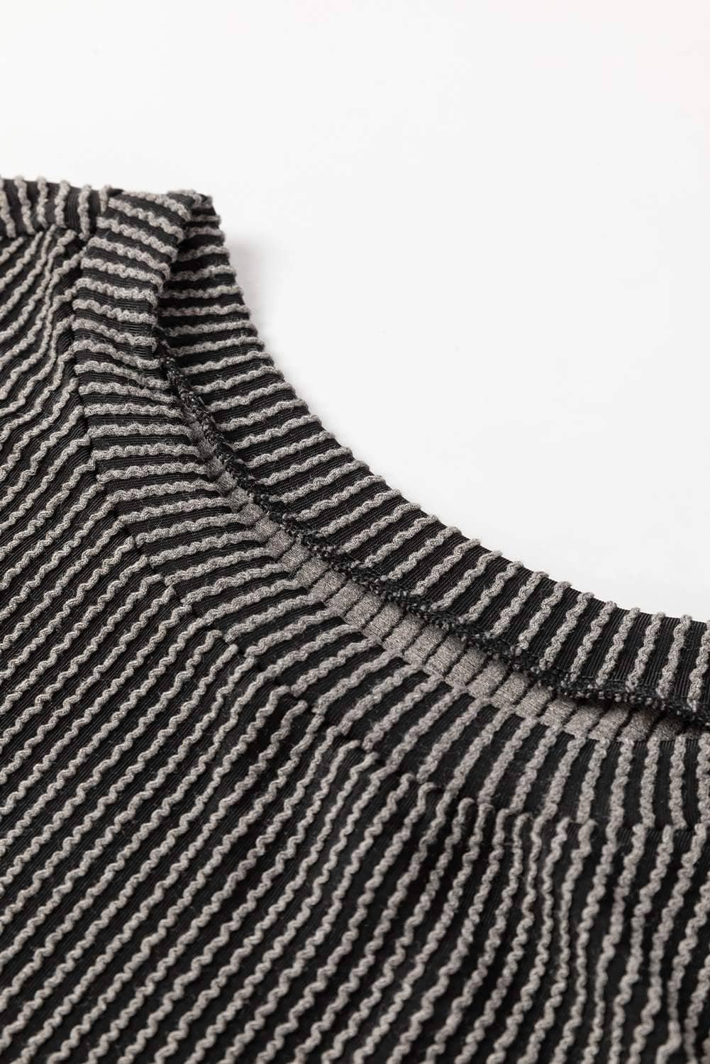 Carbon Grey Corded Knit Long Sleeve Top And High Waist Shorts Set