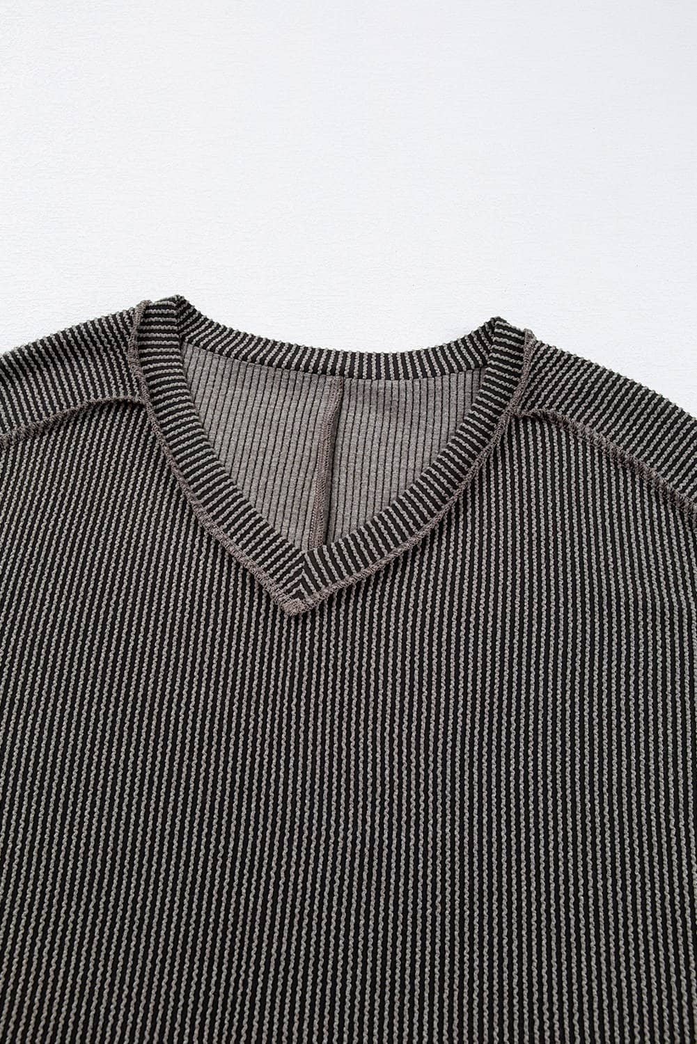 Carbon Grey Corded V Neck Plus Size T Shirt Dress With Pockets