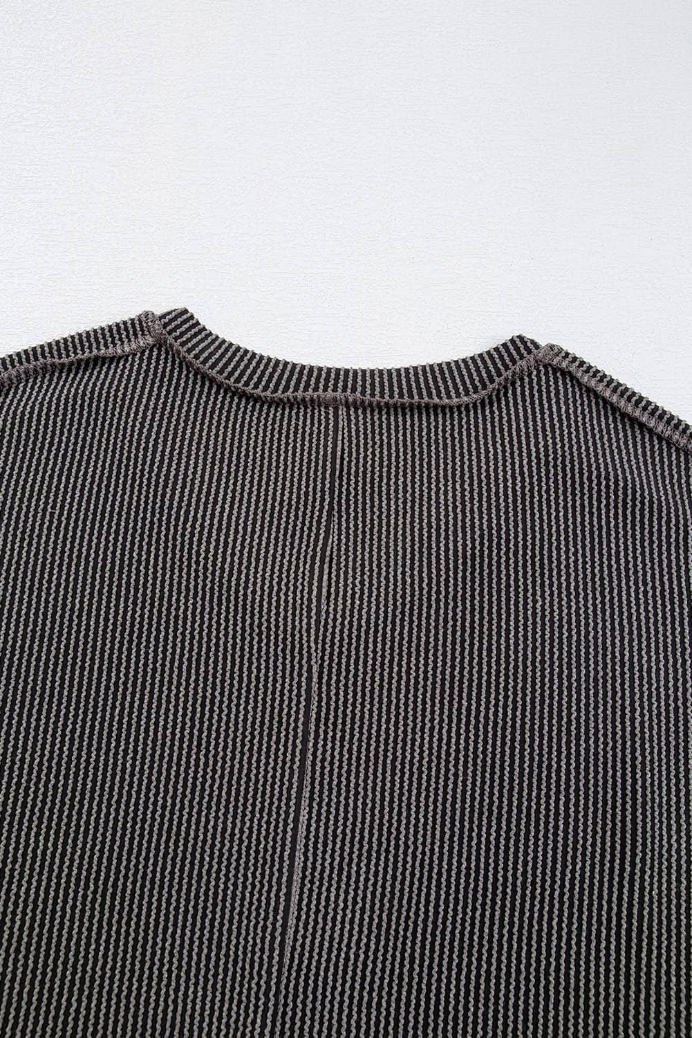 Carbon Grey Corded V Neck Plus Size T Shirt Dress With Pockets