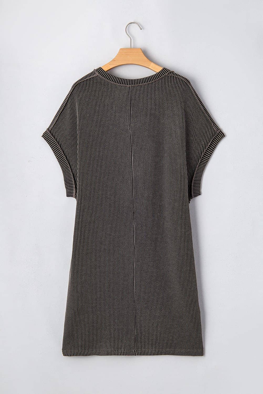 Carbon Grey Corded V Neck Plus Size T Shirt Dress With Pockets