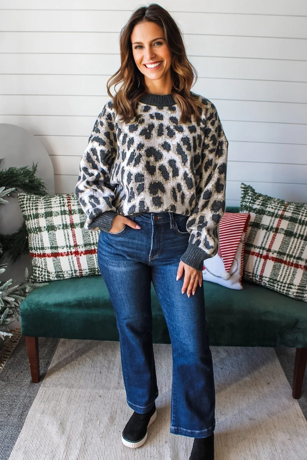 Carbon Grey Leopard Drop Shoulder Baggy Sweater