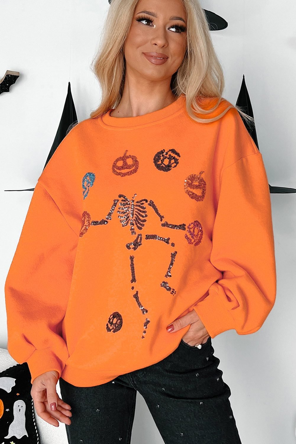 Carrot Dancing Critters Sequin Halloween Crewneck Sweatshirt