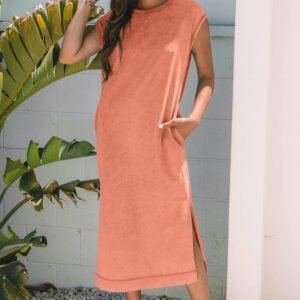 Carrot Mineral Wash Pocketed T-Shirt Long Dress
