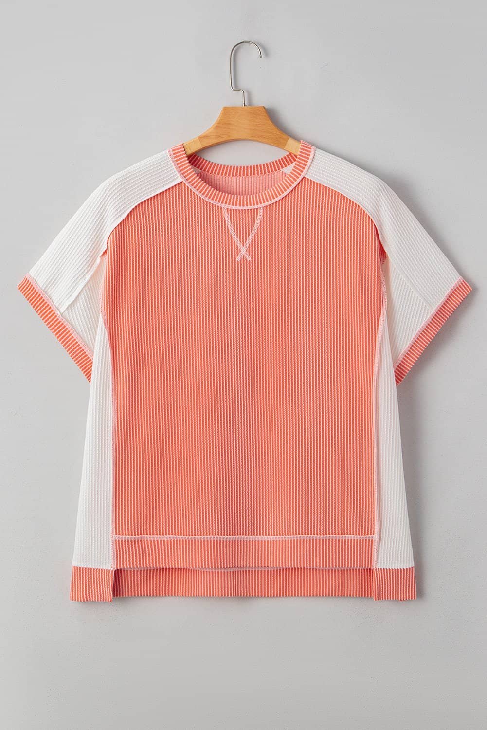 Carrot Twist Rib Colorblock Hi Low Plus Size Short Sleeve Top