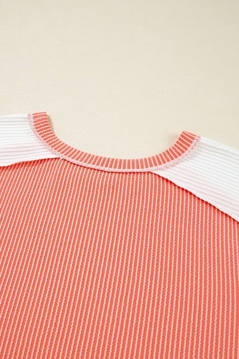 Carrot Twist Rib Colorblock Hi Low Plus Size Short Sleeve Top