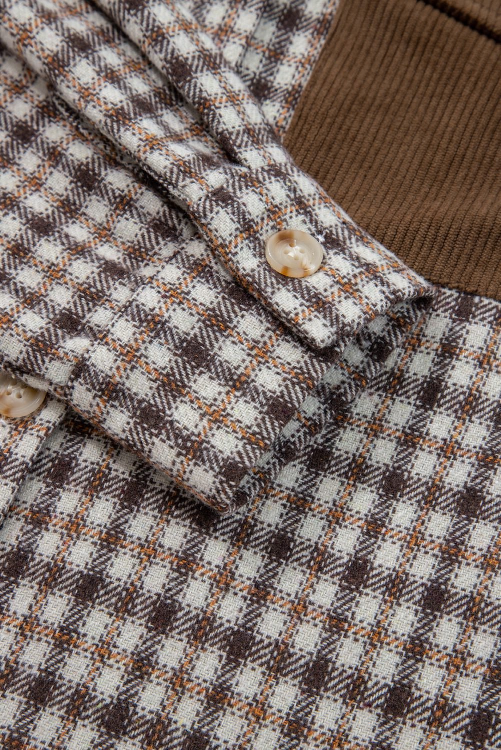 Casual Contrast Corduroy Flap Pocket Patchwork Plaid Shacket