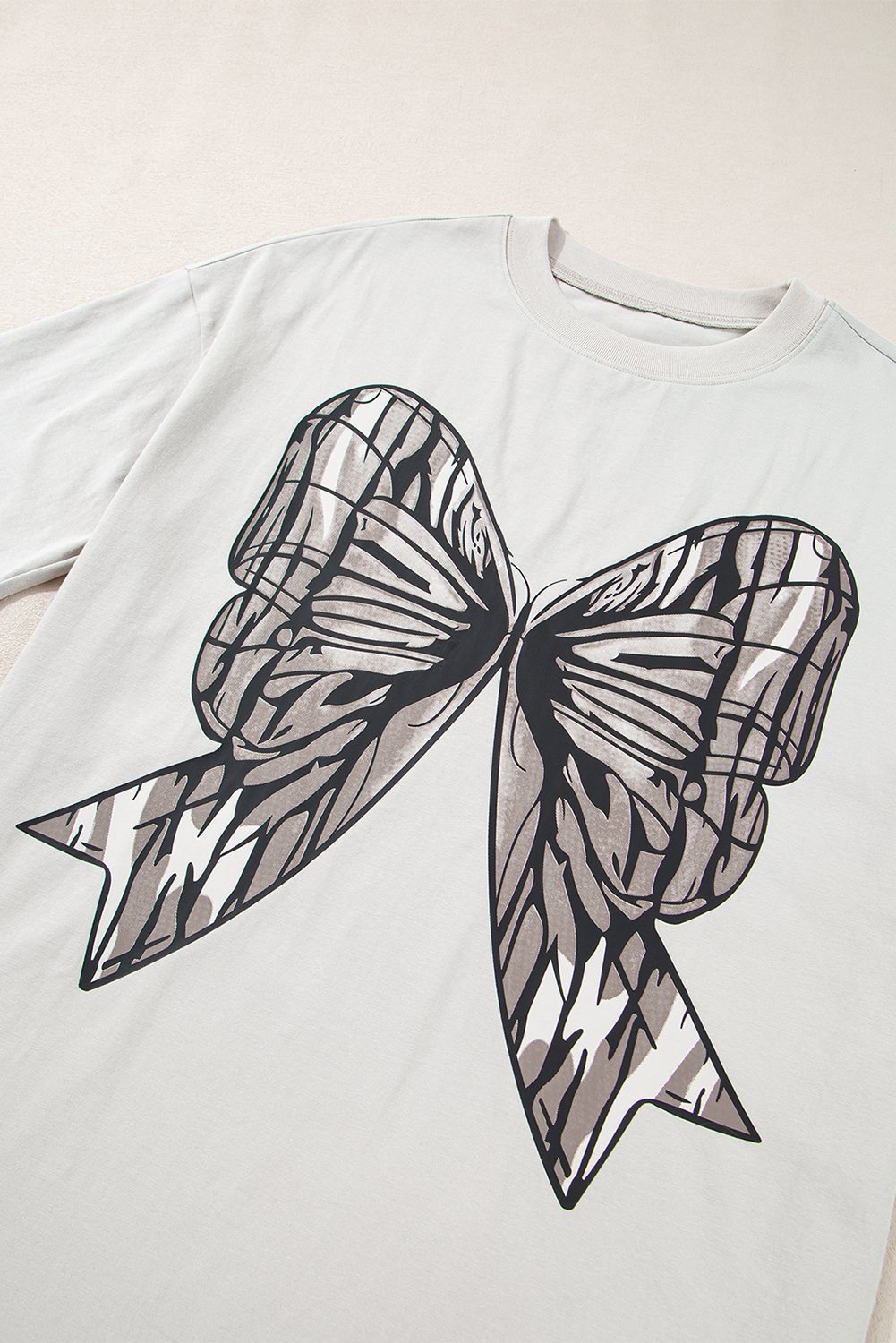 Casual Oversize Big Bow Printed Drop Shoulder Tunic Casual Tee