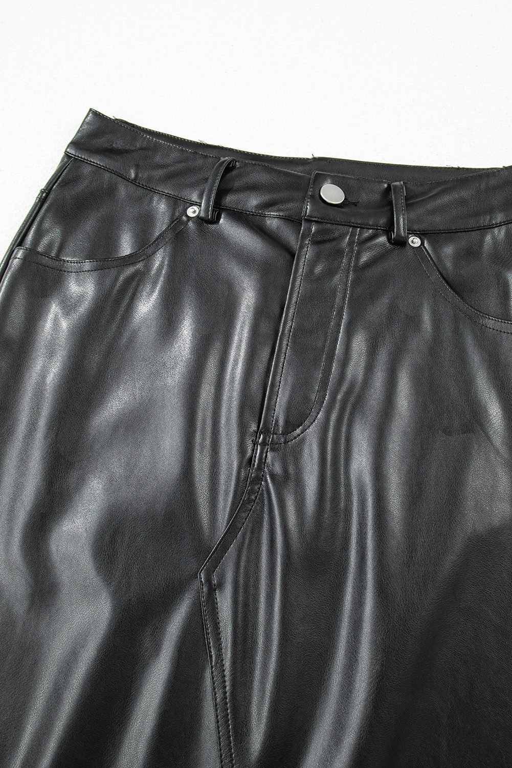 Black Faux Leather Side Slit Maxi Skirt