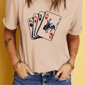 Khaki Poker Queen Embroidered Graphic Tee